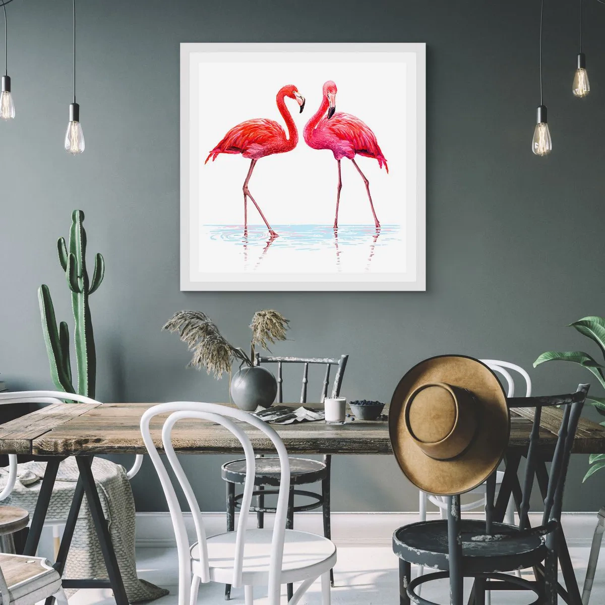 Poster in een witte lijst - Roze randez-vous - 60x60 cm