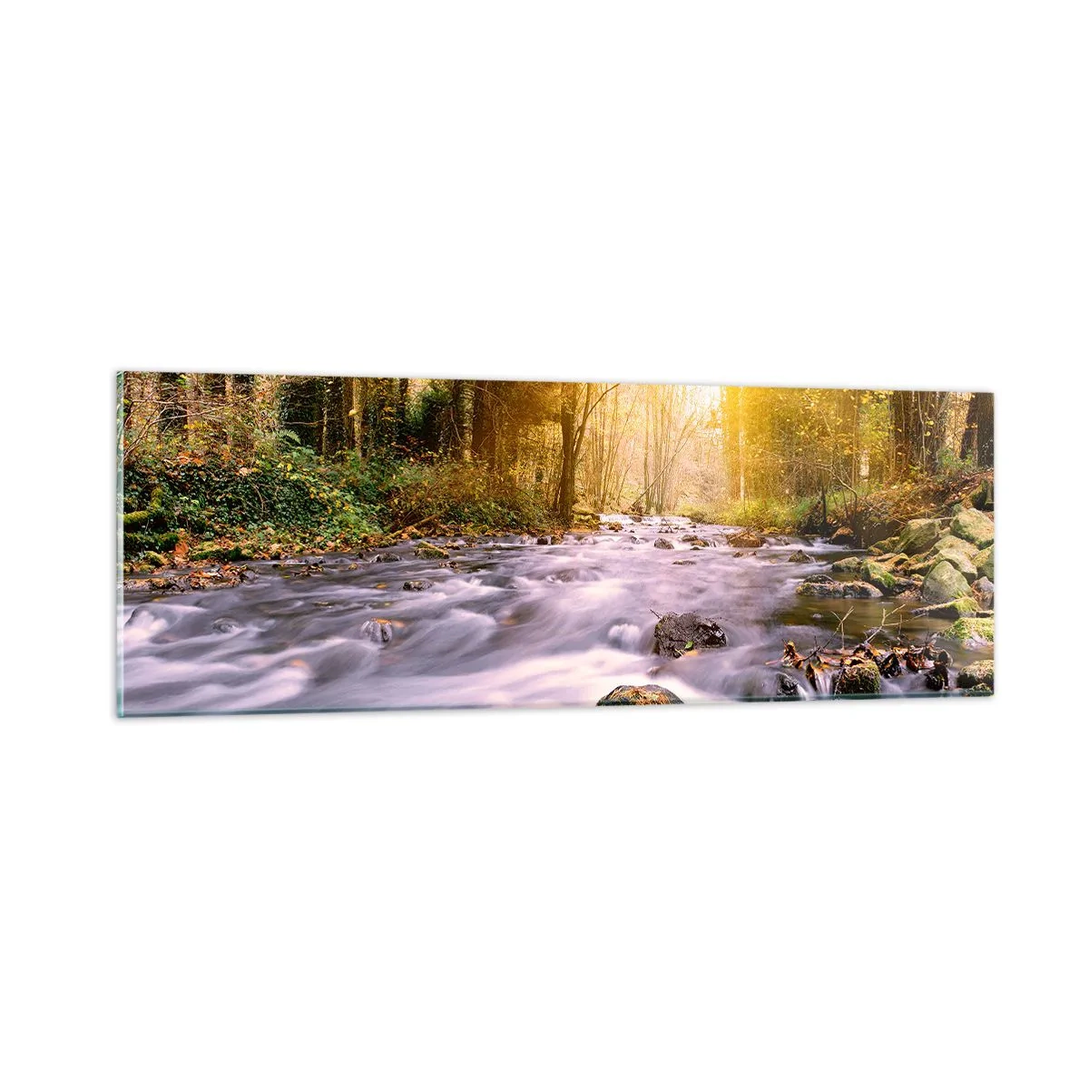 Schilderen op glas - Malachiet in een zilveren en gouden lijst - 90x30 cm