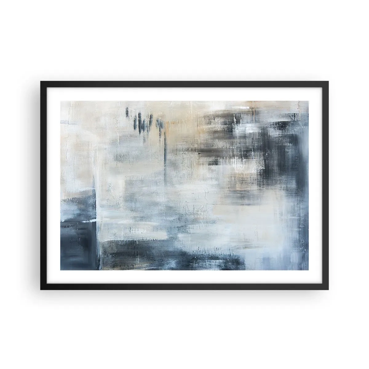 Poster in een zwarte lijst - Achter het blauwe gordijn - 70x50 cm