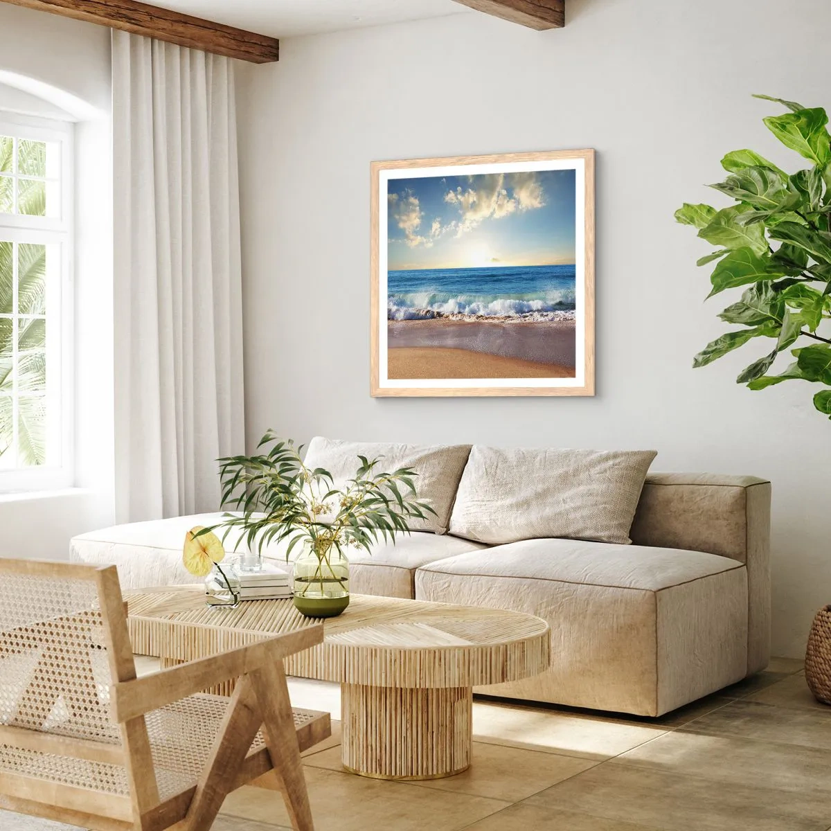 Een poster in een licht eiken lijst - Beweging en stilte tegelijk - 50x50 cm