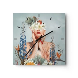 Wandklok - Klok - Vrouw - bloem - 30x30 cm