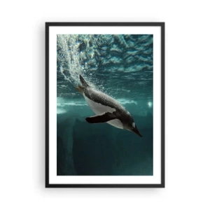 Poster in een zwarte lijst - Een pinguïn die onder water zwemt - 50x70cm - Welkom in mijn wereld - Moderne wanddecoratie voor woonkamer en slaapkamer ARTTOR