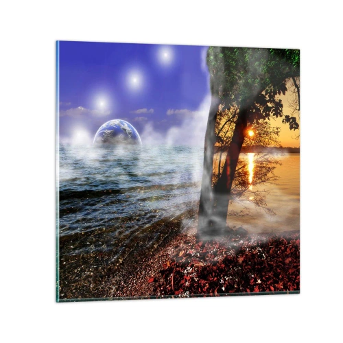 Schilderen op glas - Surrealistisch landschap - eenheid van de natuur - 70x70 cm