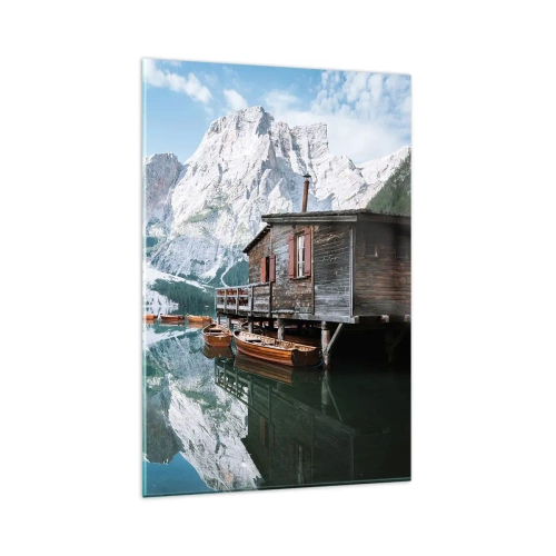 Schilderen op glas - Een kristalheldere bergochtend - 80x120 cm