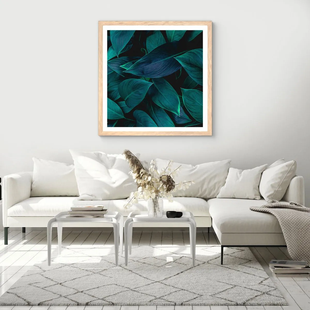 Een poster in een licht eiken lijst - Groen op zichzelf - 60x60 cm