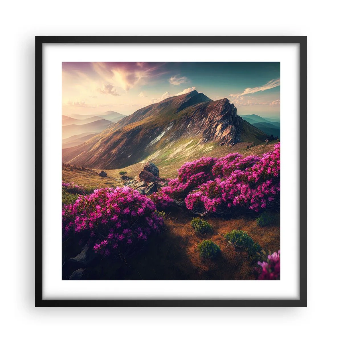 Poster in een zwarte lijst - Zomer in de bergen - 50x50 cm