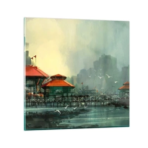 Schilderen op glas - Een zonnige dag in de haven - 30x30 cm