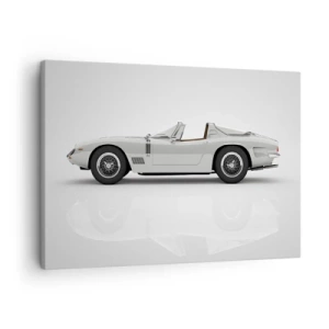 Schilderen op canvas - Klassieke witte cabriolet op een lichte achtergrond - 70x50cm - Belofte van plezier - Moderne wanddecoratie voor woonkamer en slaapkamer ARTTOR