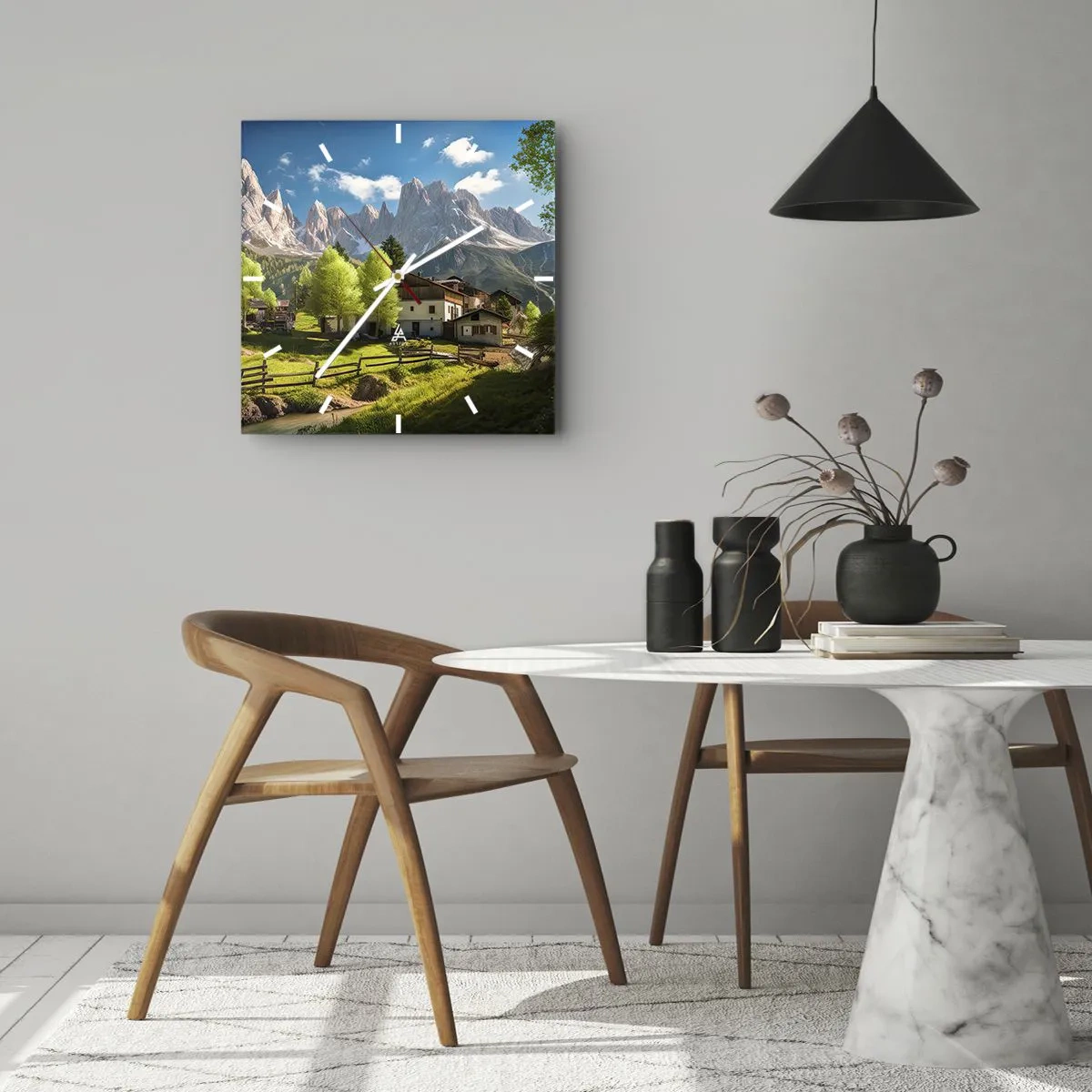 Wandklok - Klok - Alpine idylle - 30x30 cm