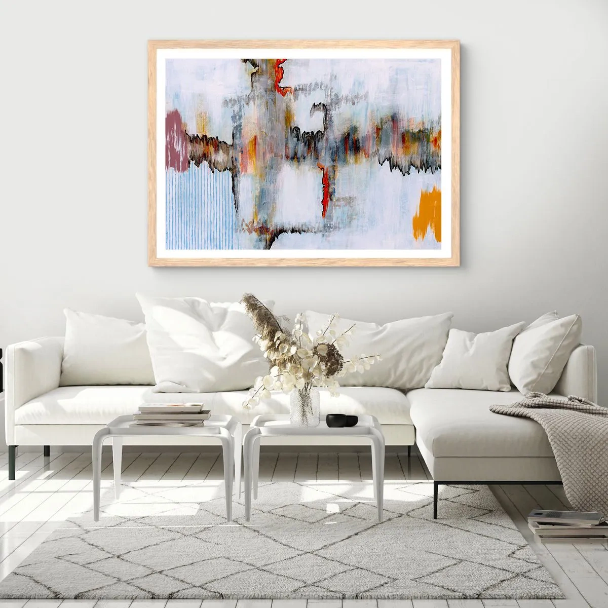 Een poster in een licht eiken lijst - Een stok op het water - 40x30 cm