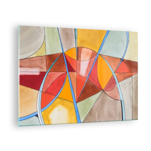 Schilderen op glas - Kleurrijke abstractie met geometrische vormen - 70x50cm - Carrousel, de droomcarrousel - Moderne wanddecoratie voor woonkamer en slaapkamer ARTTOR