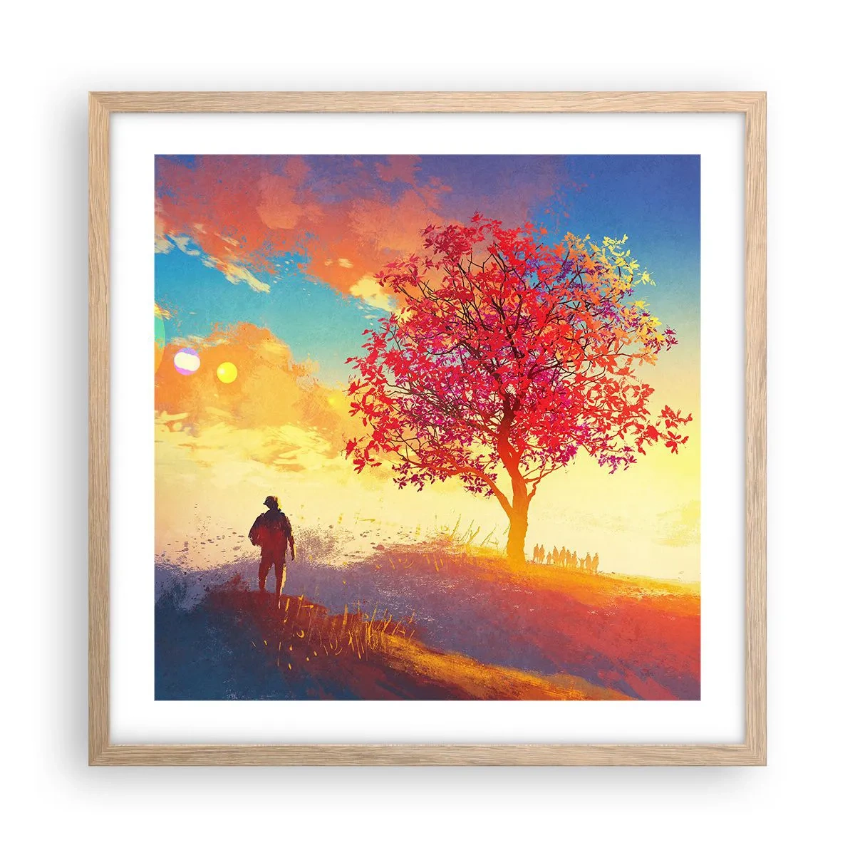 Een poster in een licht eiken lijst - Pelgrim bij de bestemming - 50x50 cm