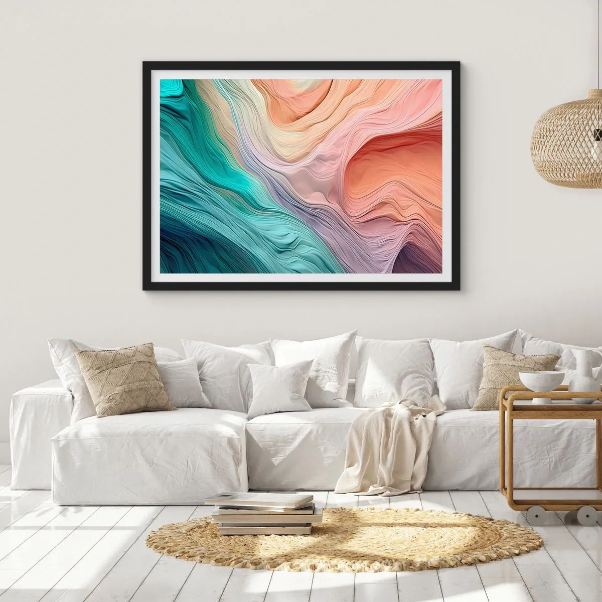 Poster in een zwarte lijst - Regenboog golf - 70x50 cm