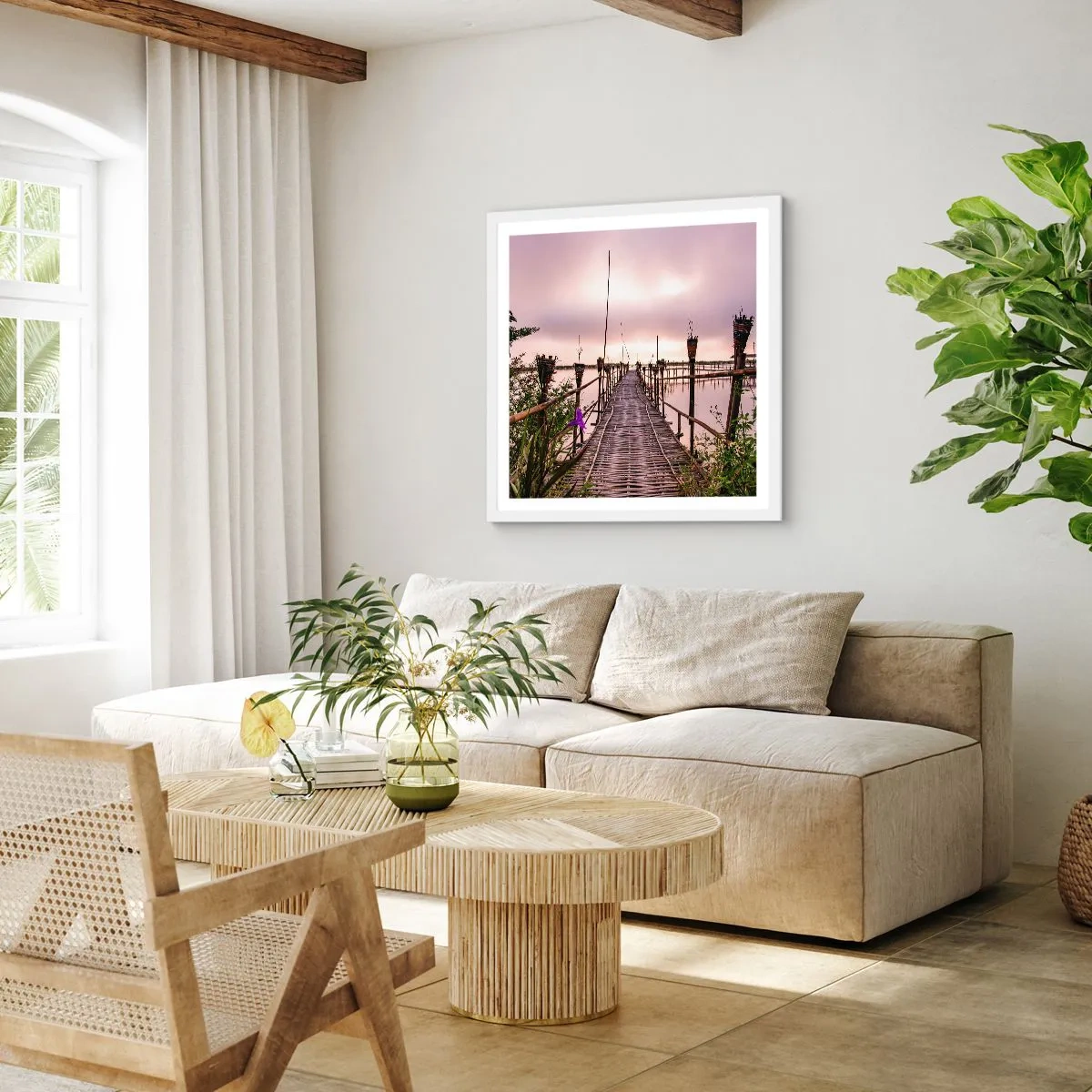 Poster in een witte lijst - Rust en stilte van Azië - 40x40 cm