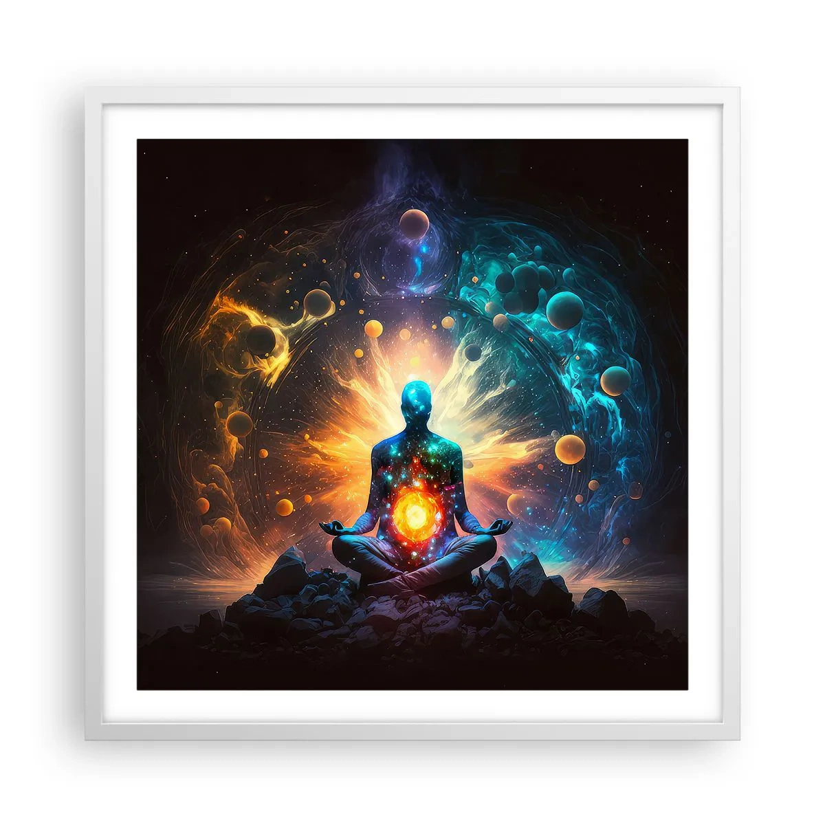 Poster in een witte lijst - Kosmische vrede - 60x60 cm