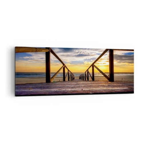 Schilderen op canvas - Rechtstreeks naar het rustige strand bij zonsondergang - 140x50 cm
