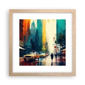 Een poster in een licht eiken lijst - New York – zelfs de regen is hier kleurrijk - 30x30 cm