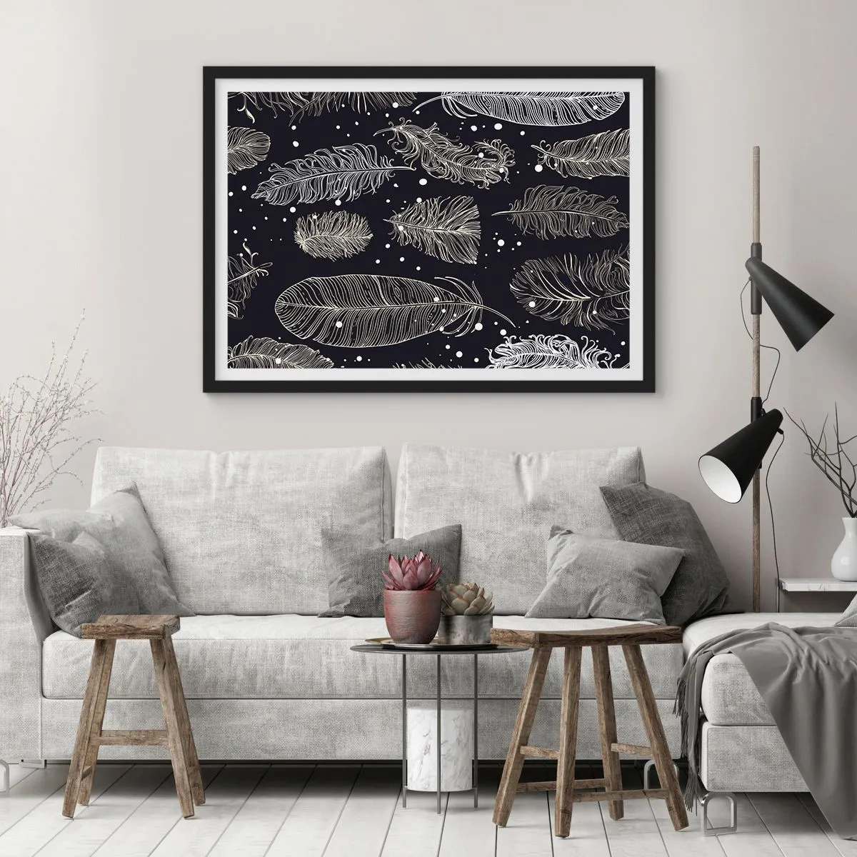 Poster in een zwarte lijst - Gevederde kant - 91x61 cm