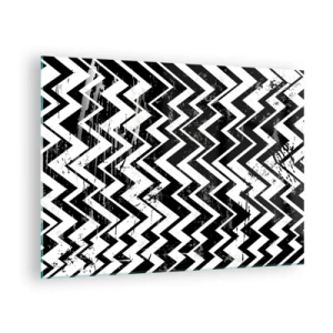 Schilderen op glas - Een zwart-wit zigzagpatroon met een dynamische compositie en textuur. - 70x50cm - Zyg-wit, zag-zwart - Moderne wanddecoratie voor woonkamer en slaapkamer ARTTOR