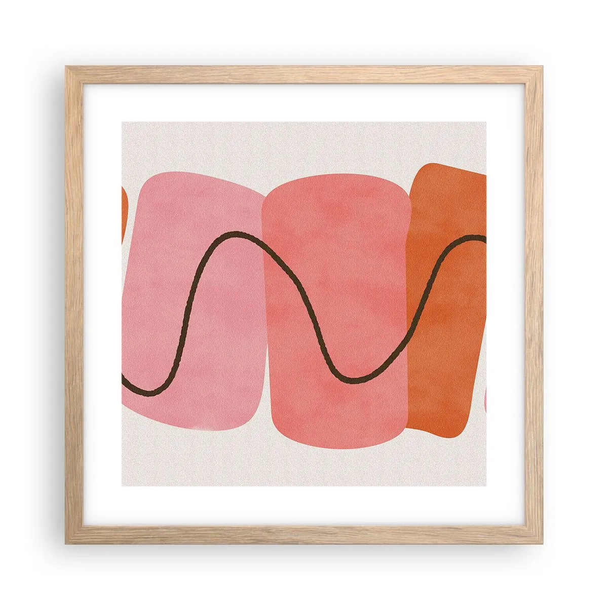 Een poster in een licht eiken lijst - zachte beweging van vormen - 40x40 cm