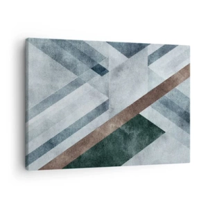 Schilderen op canvas - Geometrische vormen in koele tinten blauw en bruin - 70x50cm - Verfijnde elegantie van geometrie - Moderne wanddecoratie voor woonkamer en slaapkamer ARTTOR