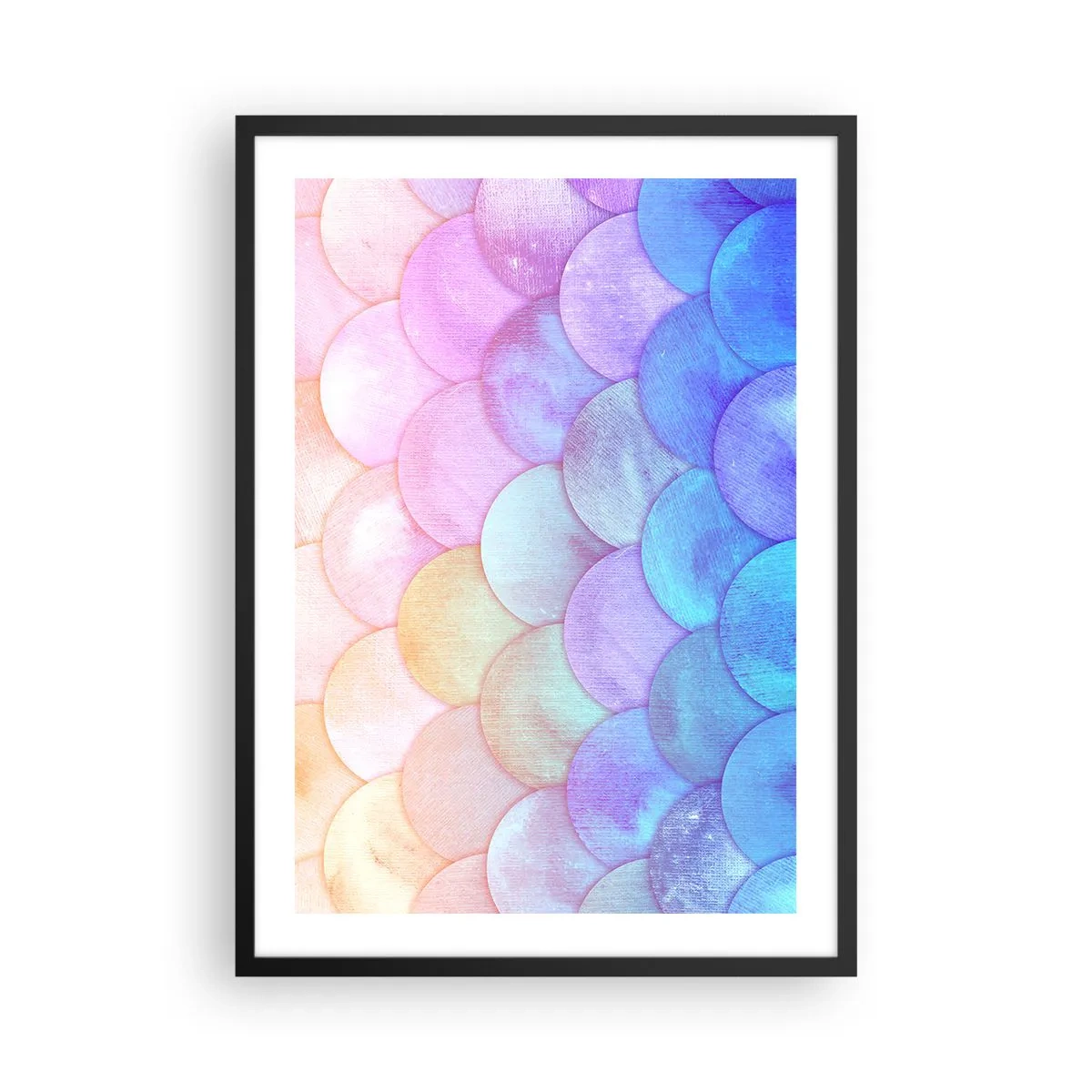 Poster in een zwarte lijst - Een pastelcompositie die lijkt op schubben in regenboogkleuren - 50x70cm - Parel schaal - Moderne wanddecoratie voor woonkamer en slaapkamer ARTTOR