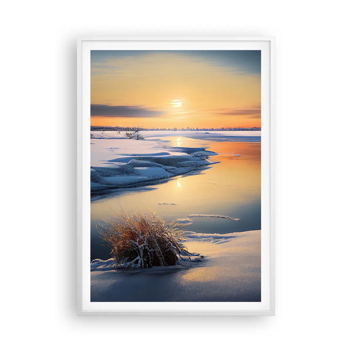 Poster in een witte lijst - Winterse zonsondergang - 70x100 cm