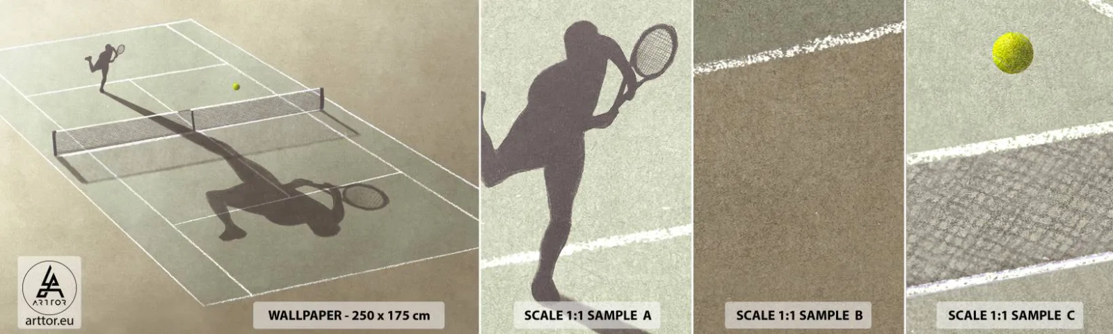 Fotobehang Monster Zelfklevend Deluxe Sticker - Jezelf overwinnen - Tennis, Rechtbanken, Sport - 100x30 cm