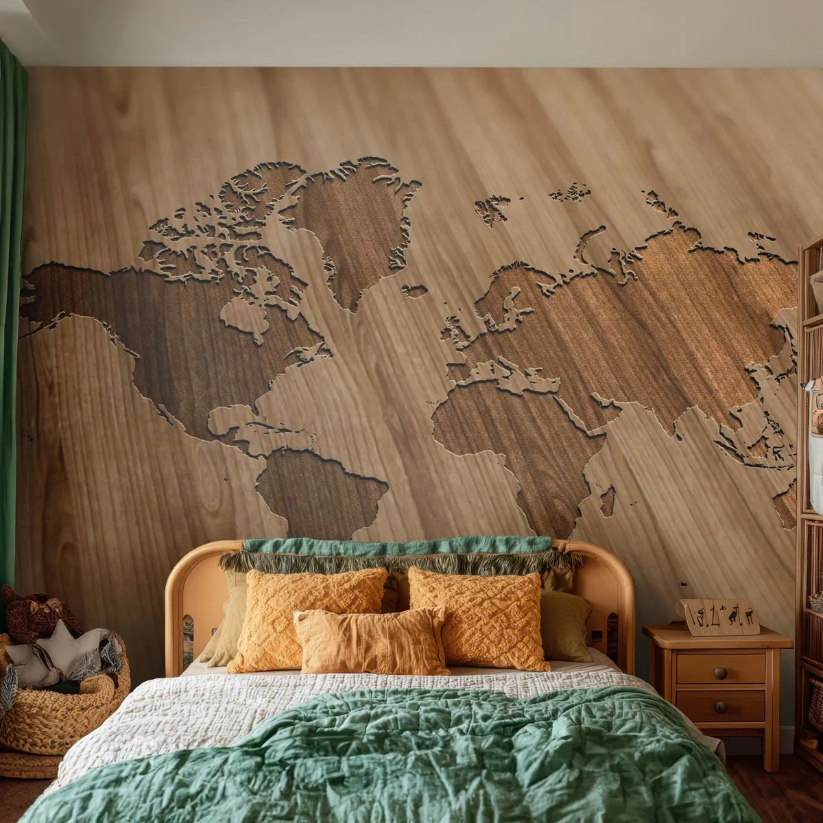 Zelfklevend Fotobehang Deluxe Sticker - De wereld ligt op tafel - Wereldkaart, Hout, Continenten - 250x175 cm
