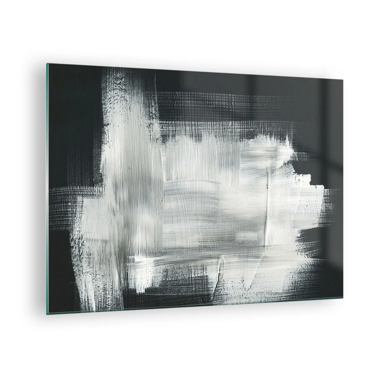 Schilderen op glas - Minimalistische abstractie in zwart-wit - 70x50cm - Geweven van verticaal en horizontaal - Moderne wanddecoratie voor woonkamer en slaapkamer ARTTOR
