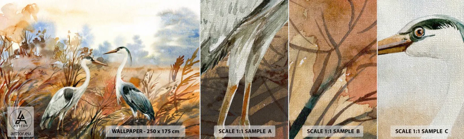 Fotobehang Monster Premium Canvas - Waarheen in de herfst? - Kraan, Vogels, Natuur - 100x30 cm