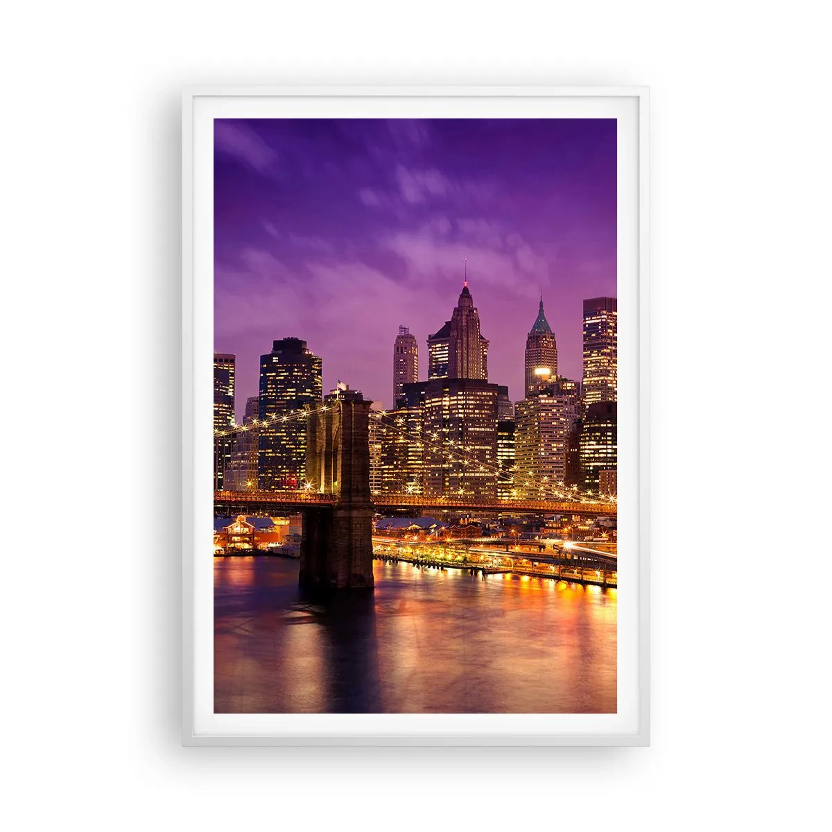 Poster in een witte lijst - Violet-goud Manhattan - 70x100 cm