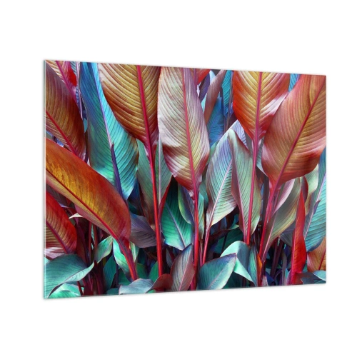 Schilderen op glas - Een kleurrijk struikgewas van bladeren in tinten rood, groen en paars - 70x50cm - Een kleurrijk struikgewas - Moderne wanddecoratie voor woonkamer en slaapkamer ARTTOR