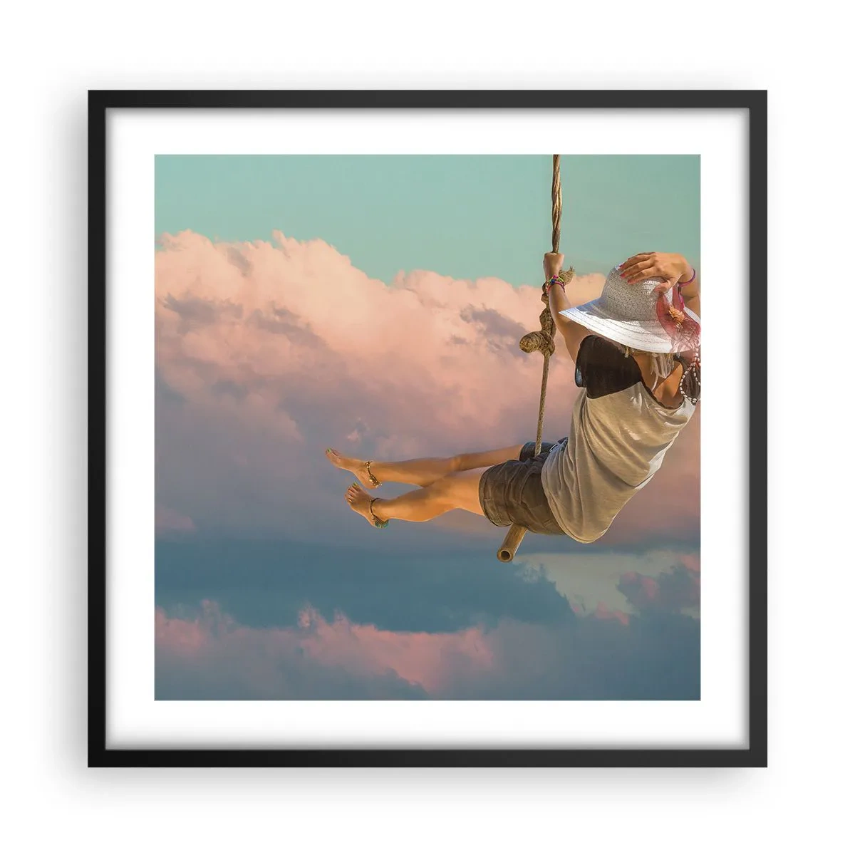 Poster in een zwarte lijst - Plezier in de wolken - 50x50 cm