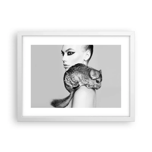 Poster in een witte lijst - Dame met een chinchilla - 40x30 cm