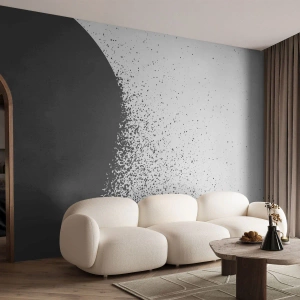 Fotobehang Premium Canvas - Beweging van moleculen - Abstractie, Zwart en wit, Grafisch - 100x70 cm