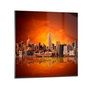 Schilderen op glas - Het grote stadspanorama in geel en brons - 30x30 cm