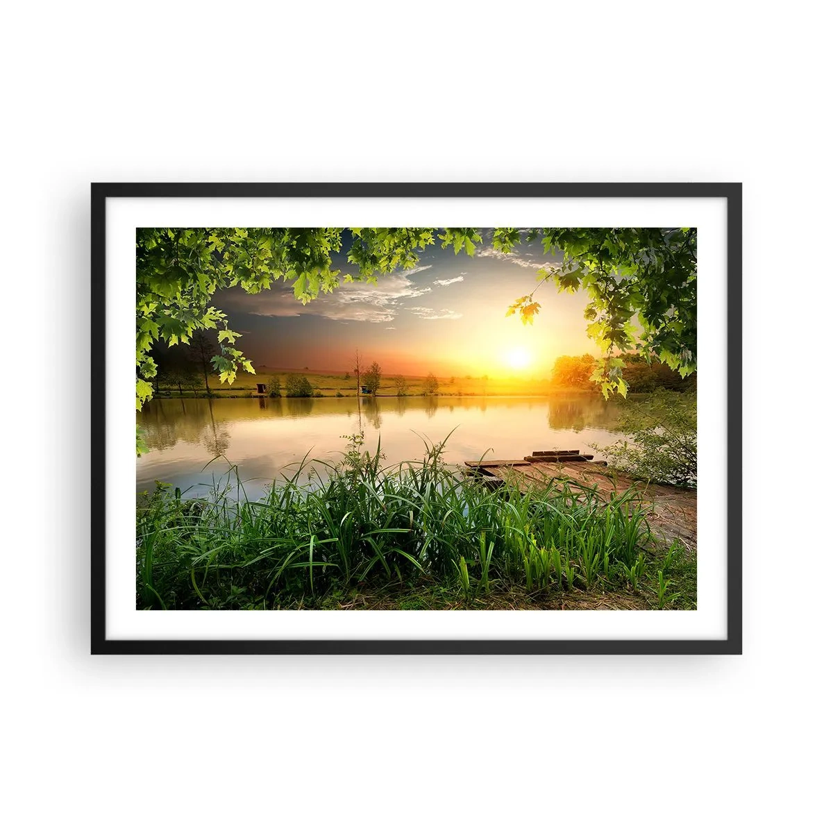 Poster in een zwarte lijst - Landschap in een groen kader - 70x50 cm