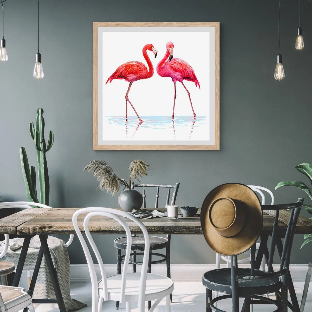 Een poster in een licht eiken lijst - Roze randez-vous - 60x60 cm
