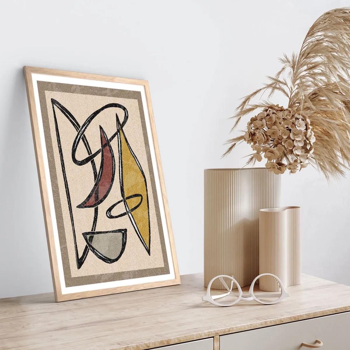 Een poster in een licht eiken lijst - Verticale en horizontale lijnen - 50x70 cm