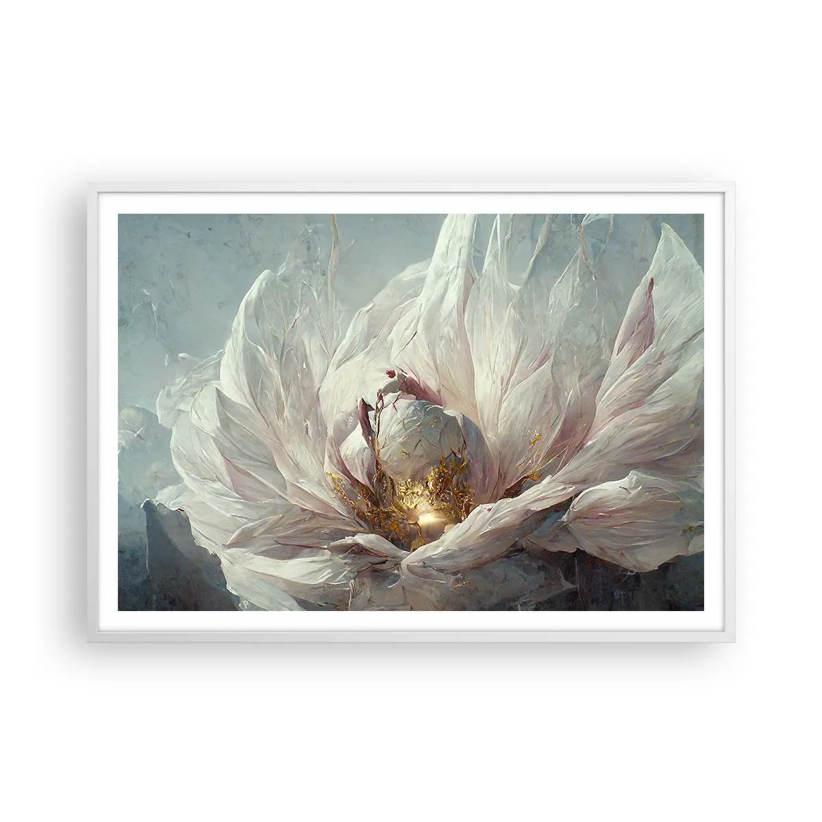 Poster in een witte lijst - Hij bloeit eens in de honderd jaar - 100x70 cm