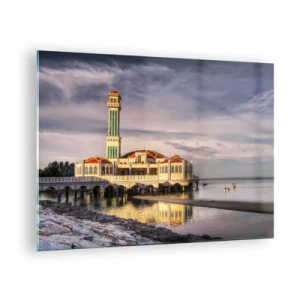 Schilderen op glas - Moskee op het water in een schilderachtig licht - 70x50cm - Tempel van de natuur - Moderne wanddecoratie voor woonkamer en slaapkamer ARTTOR