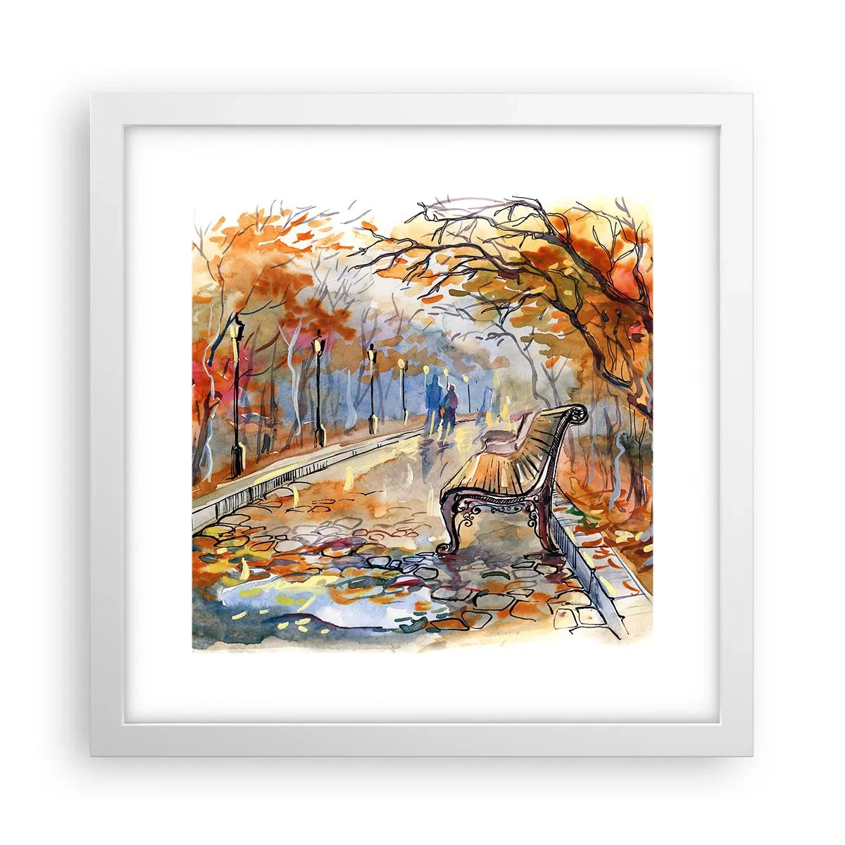 Poster in een witte lijst - Samen wandelen in de herfst - 30x30 cm