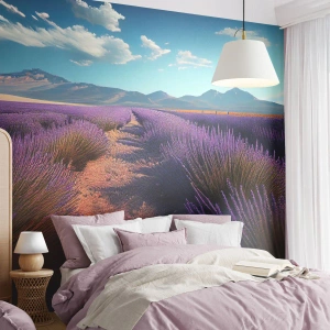 Fotobehang Premium Sand - Geurige velden - Lavendel, Horizon, Landschap - 100x70 cm
