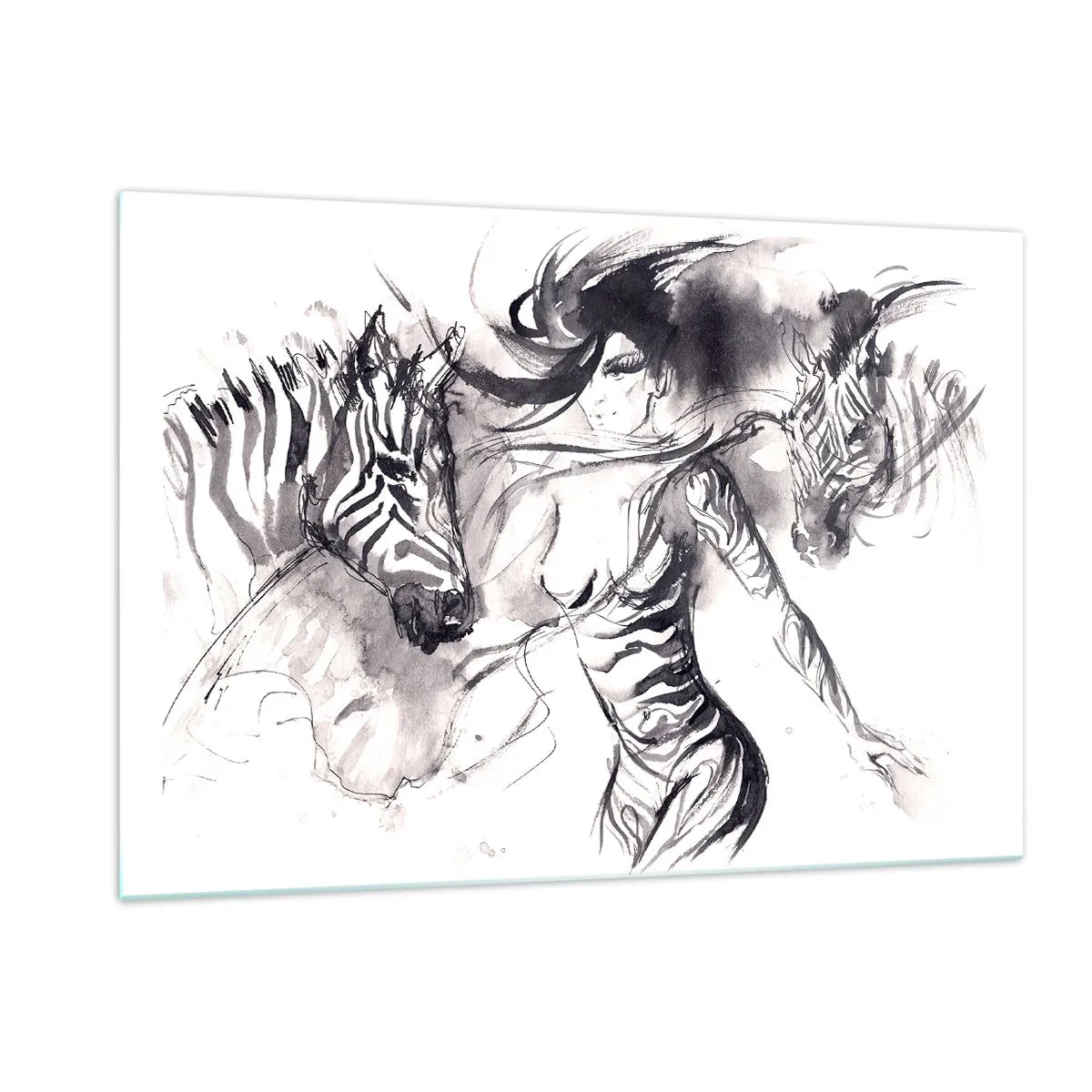 Schilderen op glas - Dansend met de zebra's - 120x80 cm