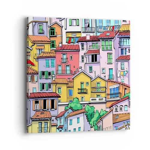Schilderen op canvas - Vrolijke stad - 40x40 cm