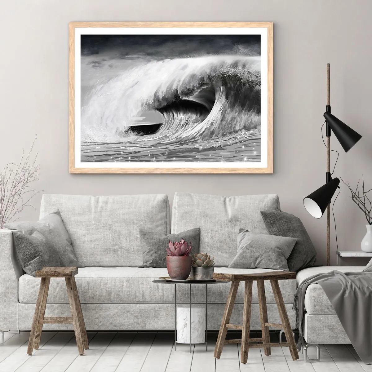 Een poster in een licht eiken lijst - De woede van de oceaan - 100x70 cm
