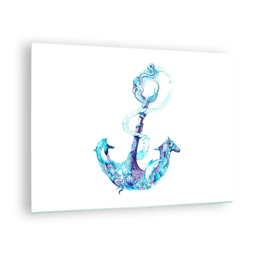 Schilderen op glas - Anker met nautische motieven in artistieke stijl - 70x50cm - De vertrouweling van de geheimen van de zee - Moderne wanddecoratie voor woonkamer en slaapkamer ARTTOR