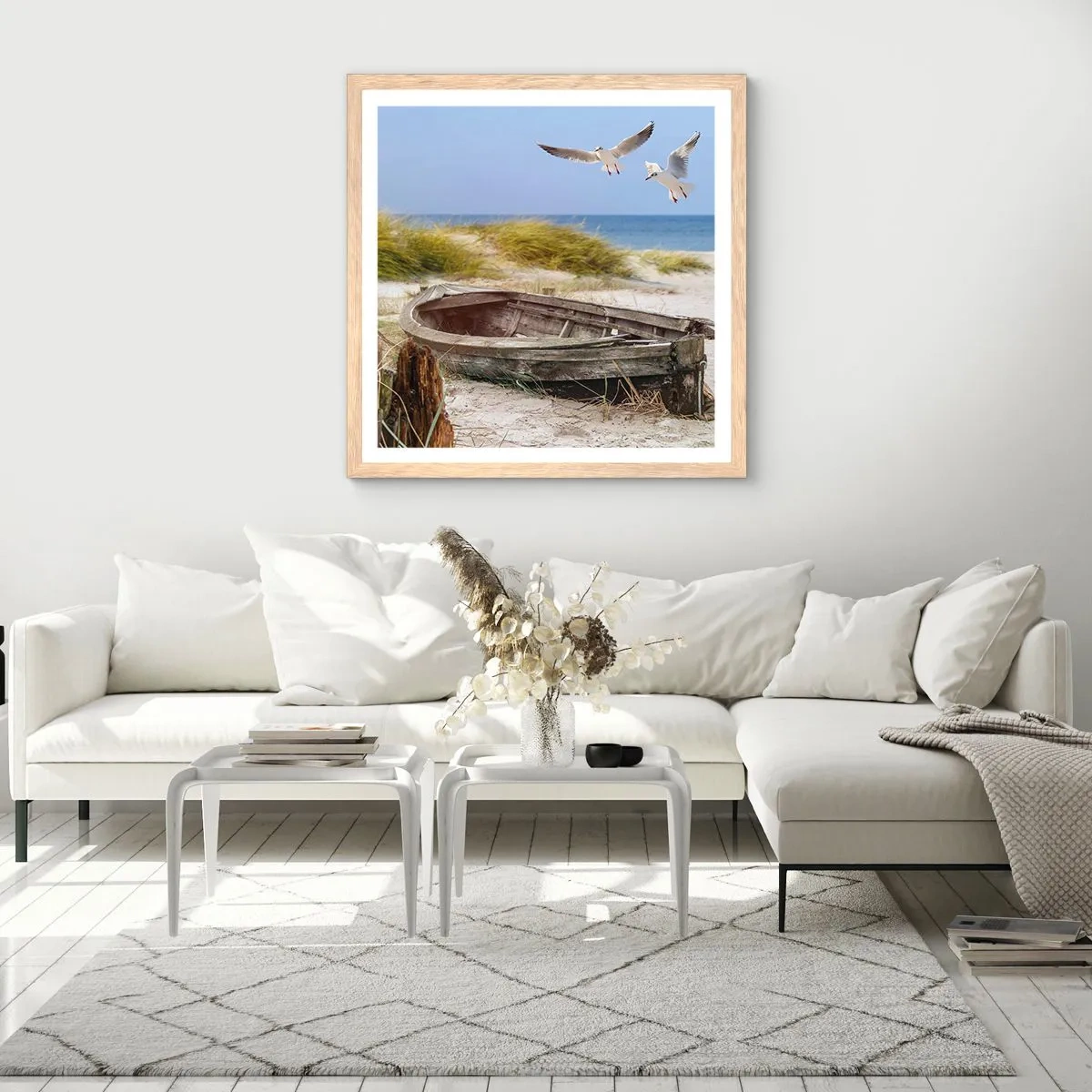 Een poster in een licht eiken lijst - Badend in de wind - 50x50 cm