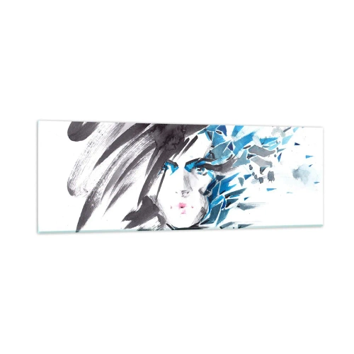 Schilderen op glas - Sensueel portret in grijs en blauw - 90x30 cm